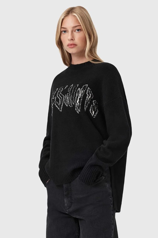 AllSaints sweter z dodatkiem wełny czarny W071KD