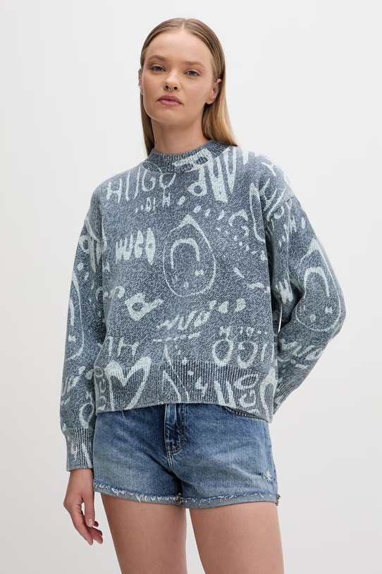 HUGO Blue sweter damski bawełniany Slicary_B szary 50554353