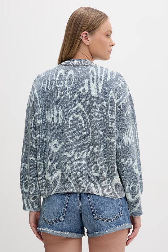 HUGO Blue sweter damski bawełniany Slicary_B 50554353 szary SS26
