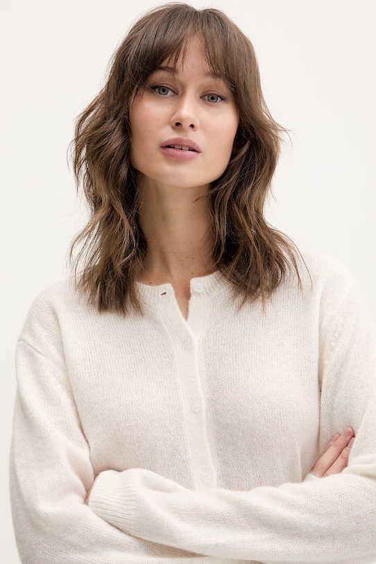 HUGO kardigan z dodatkiem wełny Sfebra beżowy 50554068