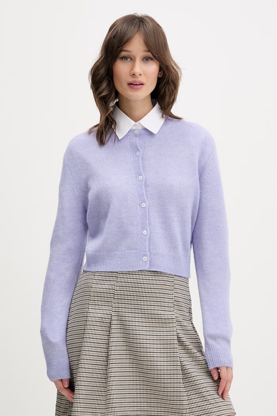 HUGO kardigan z dodatkiem wełny Sfebra cienka fioletowy 50554068