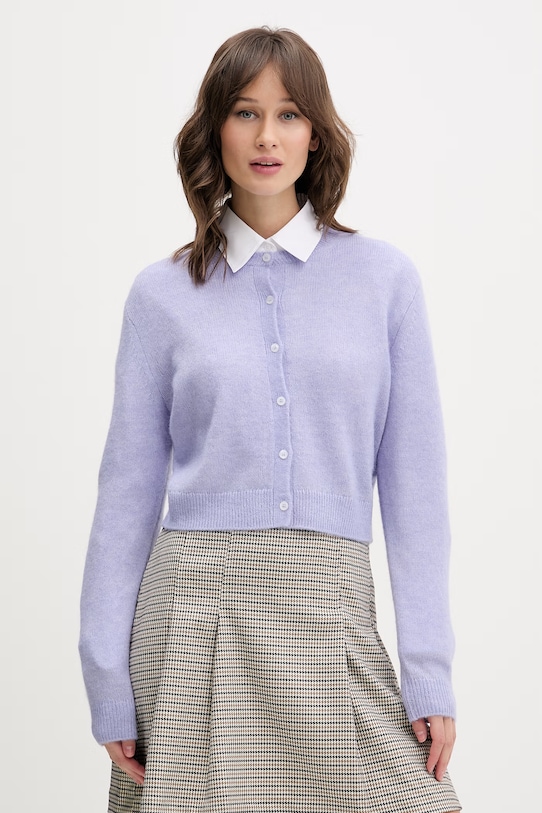 HUGO kardigan z dodatkiem wełny Sfebra cienka fioletowy 50554068