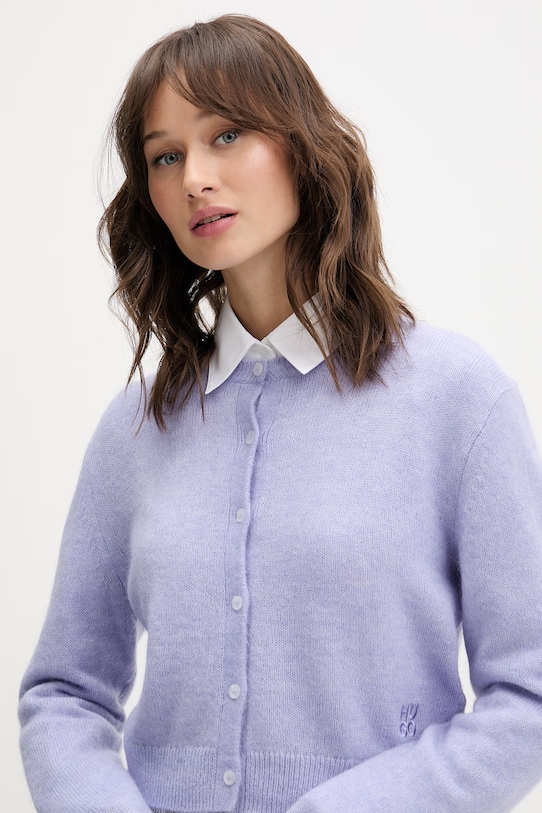 HUGO kardigan z dodatkiem wełny Sfebra fioletowy 50554068