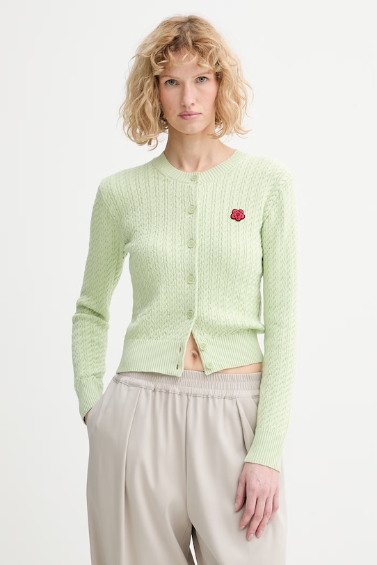 Kenzo gyapjú kardigán sima zöld FG52CA7273LK