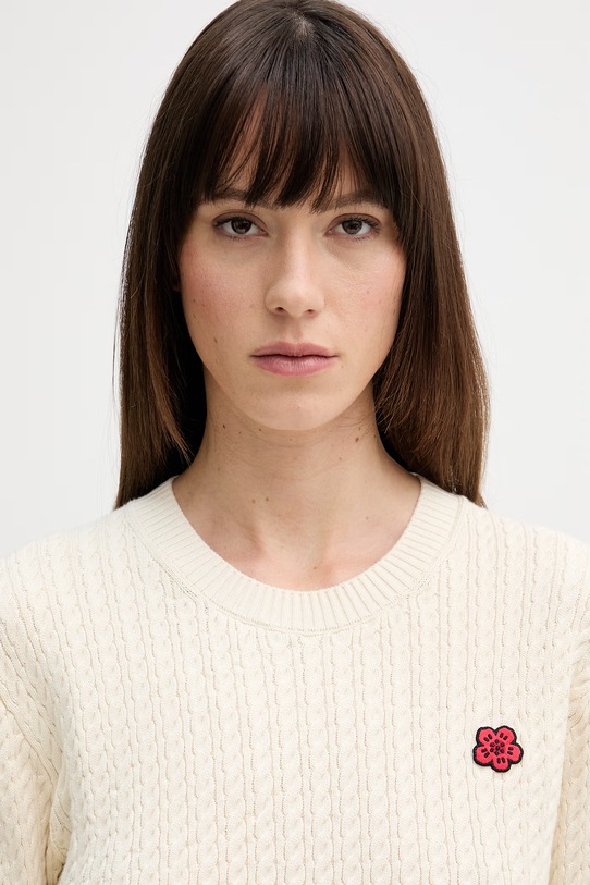 Kenzo sweter z dodatkiem wełny beżowy FG52PU7363LK