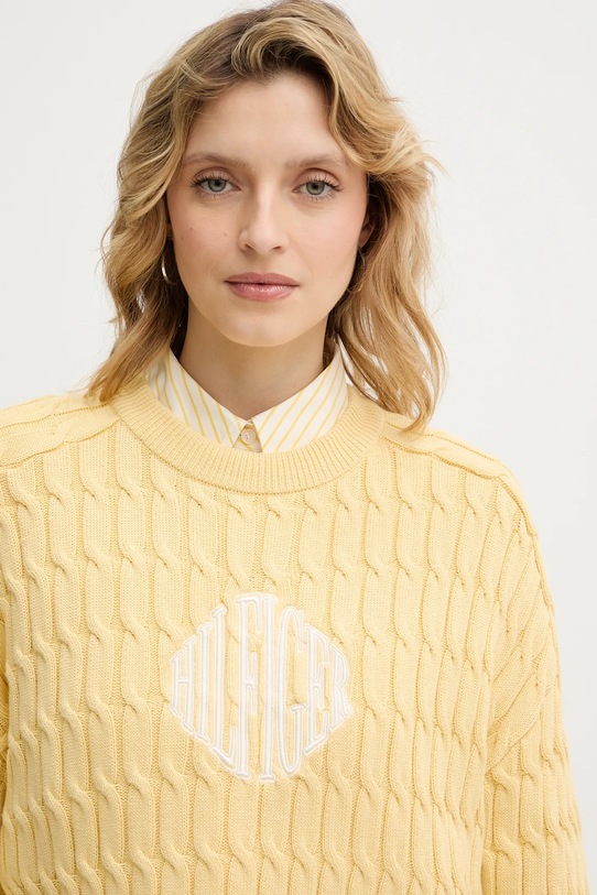 Βαμβακερό πουλόβερ Tommy Hilfiger WW0WW47633 κίτρινο