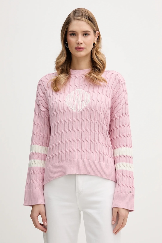 Tommy Hilfiger sweter bawełniany aplikacja różowy WW0WW47633