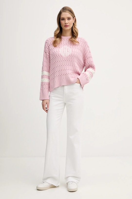 Хлопковый свитер Tommy Hilfiger WW0WW47633 розовый SS26