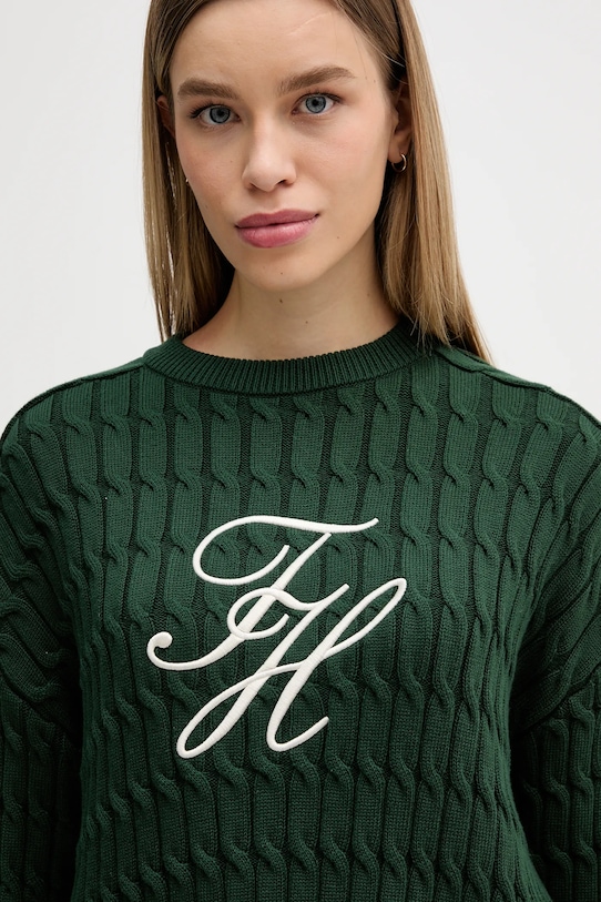 Бавовняний светр Tommy Hilfiger зелений WW0WW47633