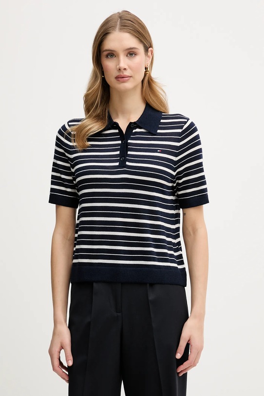 Tommy Hilfiger sweter z dodatkiem wełny zapinany granatowy WW0WW48450