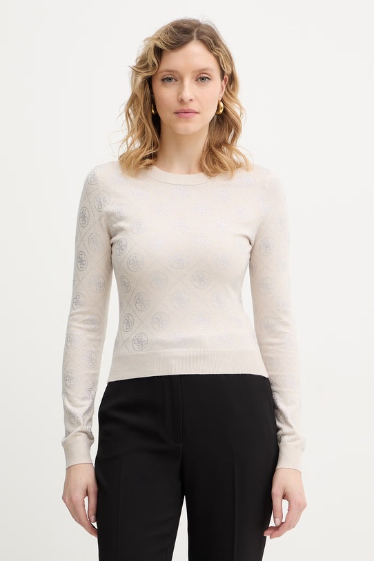 Guess sweter z domieszką wełny 4G okrągły beżowy W6RR66.Z3JD2