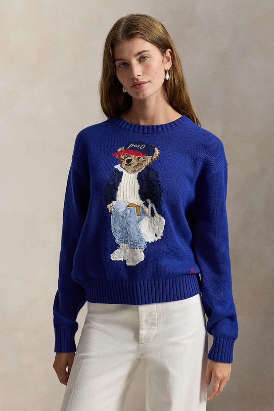 Хлопковый свитер Polo Ralph Lauren аппликация тёмно-синий 211A96238