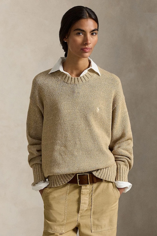 Bavlnený sveter Polo Ralph Lauren bavlna hnedá 211A96252