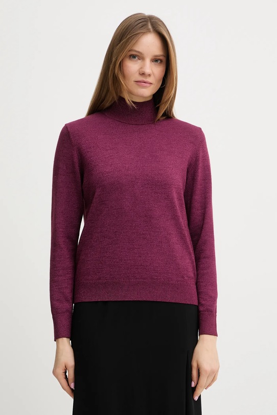 Calvin Klein sweter z dodatkiem wełny półgolf bordowy LV044E363G