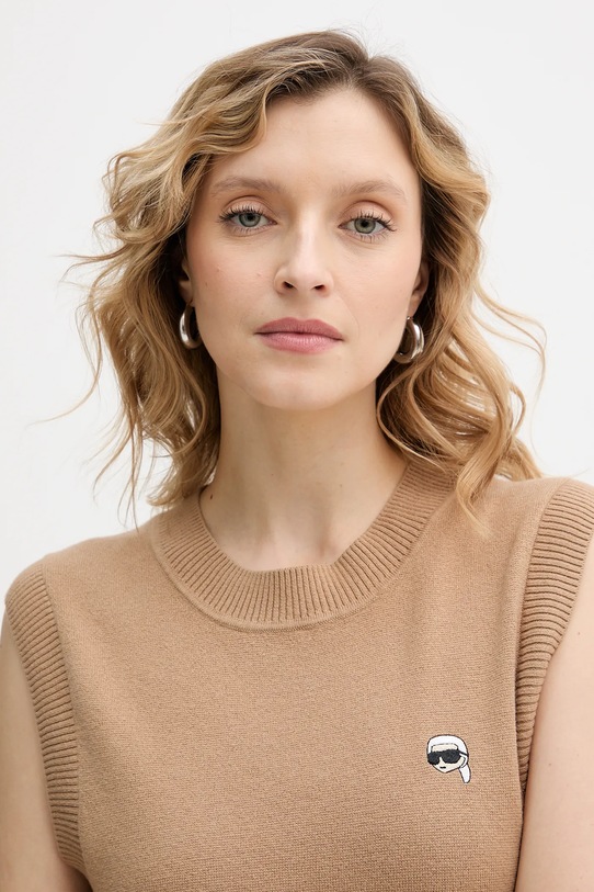 Pamučni prsluk Karl Lagerfeld IKON bež B1W18016