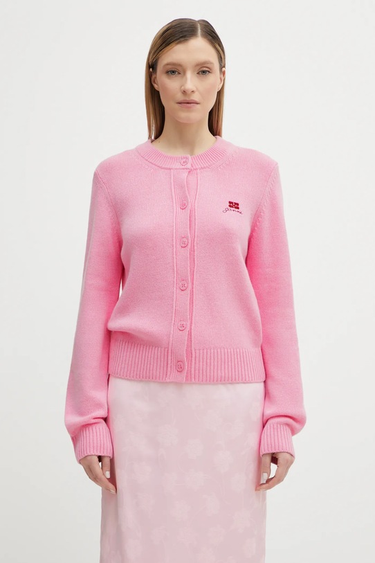 GANNI kardigan z dodatkiem wełny Planet friendly różowy A1070084