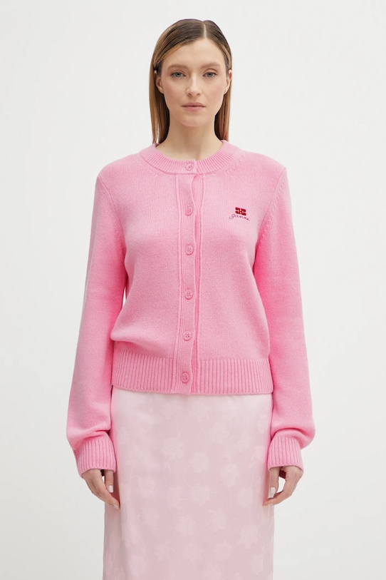 GANNI kardigan z dodatkiem wełny Planet friendly różowy A1070084