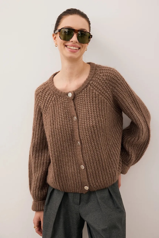 Bizuu kardigan z domieszką wełny ORNAMY brązowy ORNAMY.BRAZOWY