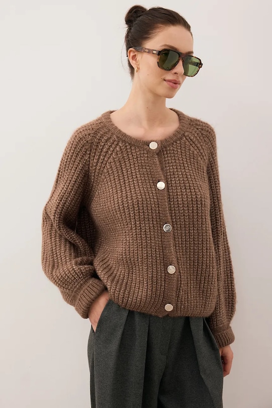 Bizuu kardigan z domieszką wełny ORNAMY ORNAMY.BRAZOWY