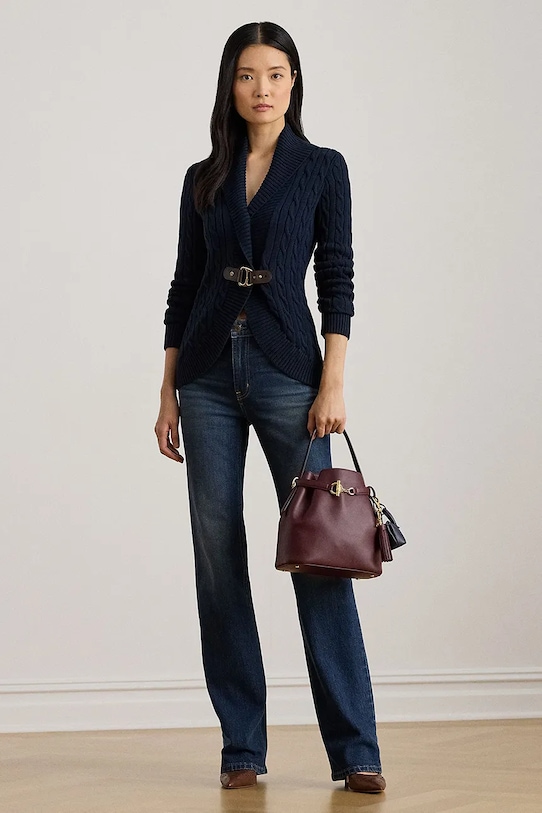 Odzież Lauren Ralph Lauren kardigan bawełniany 200P03473 granatowy