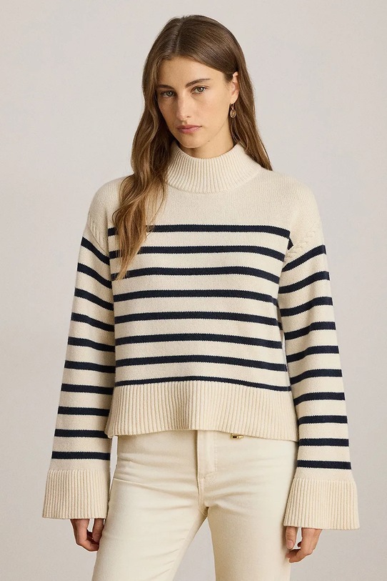 Lauren Ralph Lauren sweter z dodatkiem wełny średniej grubości beżowy 200P03452