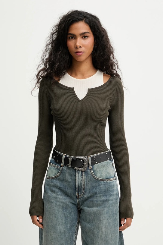 Miss Sixty sweter z dodatkiem wełny okrągły zielony 6S3RJ33800