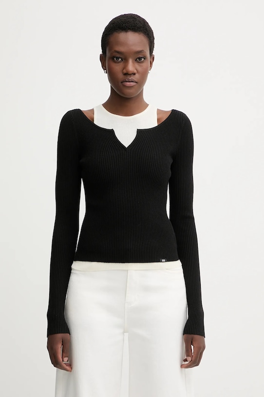 Miss Sixty sweter z dodatkiem wełny okrągły czarny 6S3RJ33800