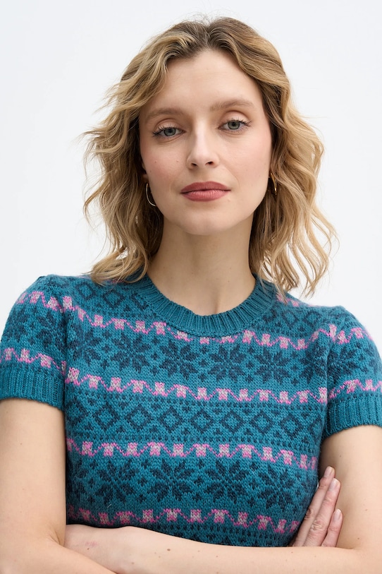United Colors of Benetton sweter z dodatkiem wełny x Stranger Things turkusowy 171RE10EN