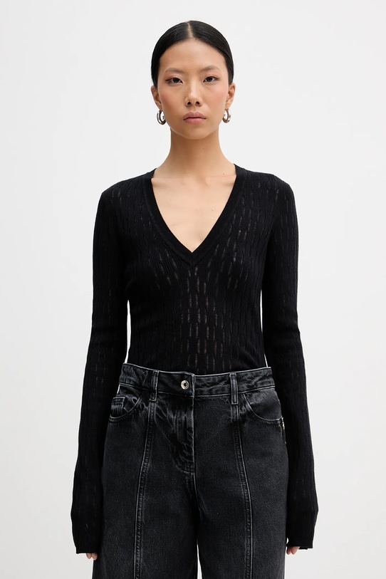 Patrizia Pepe sweter z dodatkiem wełny szpic czarny 8K0367.K307