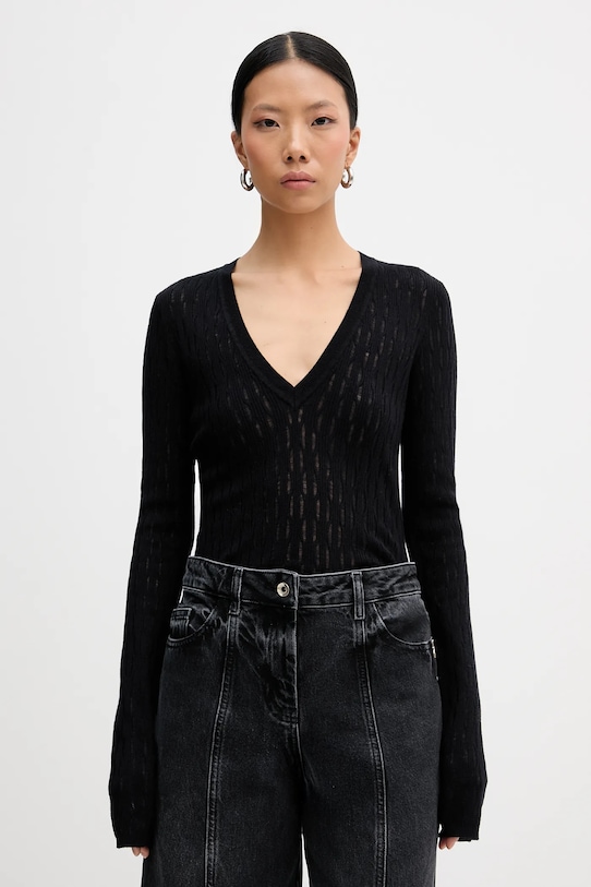 Patrizia Pepe sweter z dodatkiem wełny szpic czarny 8K0367.K307