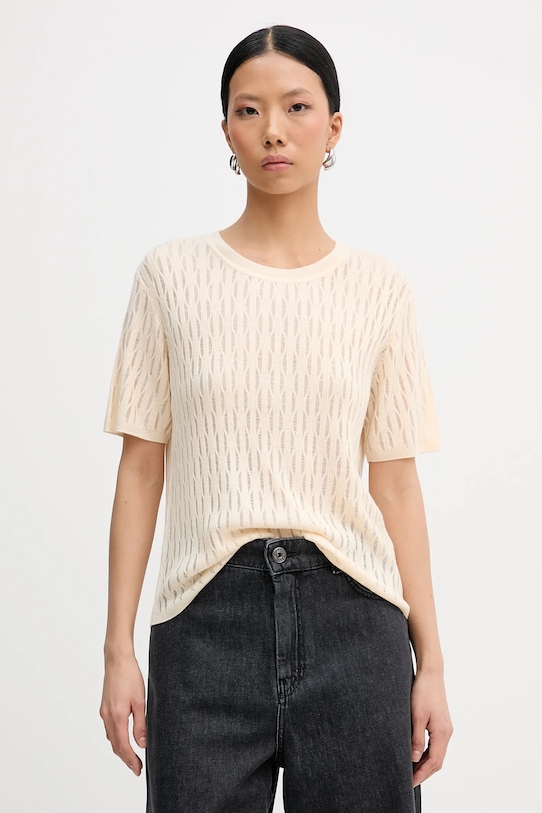 Patrizia Pepe sweter z dodatkiem wełny okrągły beżowy 8K0377.K307