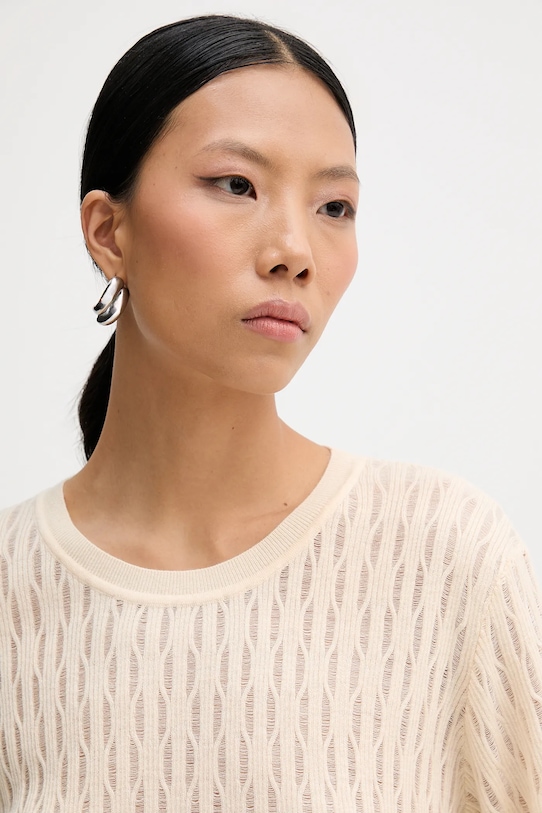 Patrizia Pepe sweter z dodatkiem wełny beżowy 8K0377.K307