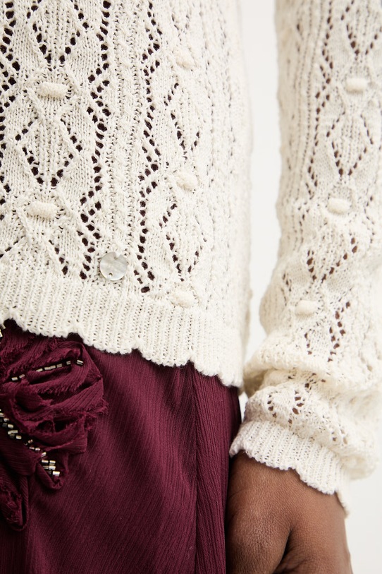 Pedro del Hierro kardigan damski ażurowy 3513302 beżowy