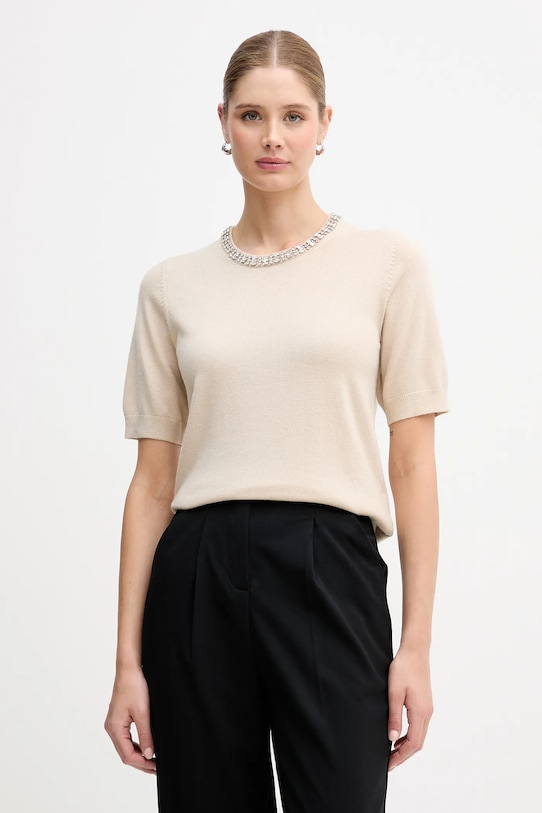 Joop! sweter z dodatkiem wełny aplikacja beżowy 30100450