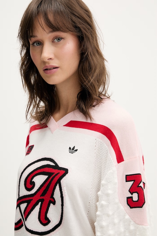 Πουλόβερ με προσθήκη μαλλιού adidas Originals μπεζ KS6458