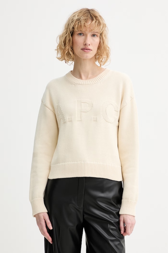 A.P.C. sweter bawełniany PULL TIAGO F bawełna beżowy COGTX.F23492