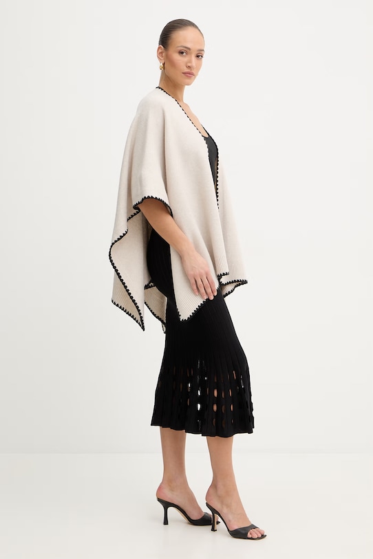 Morgan poncho z domieszką wełny beżowy 5SIMO