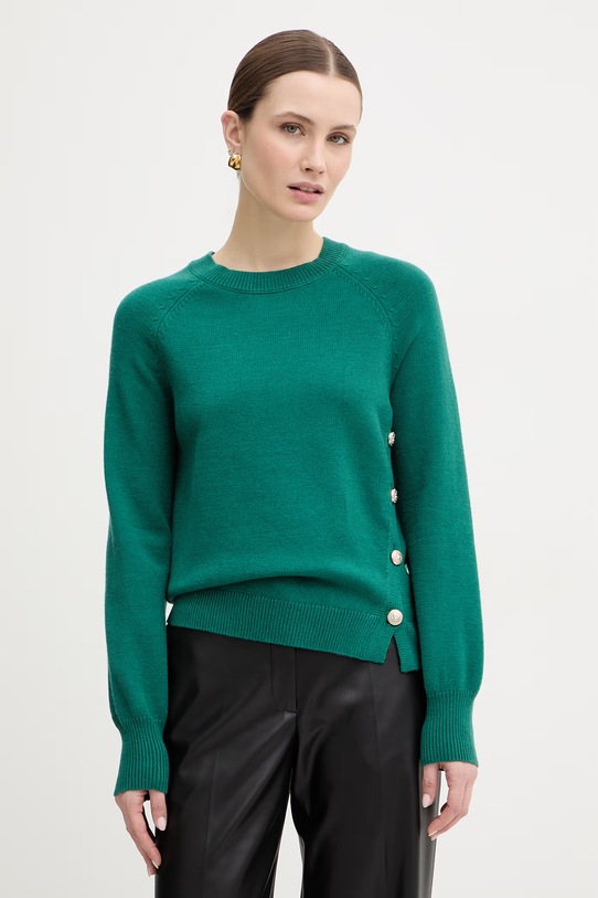 Morgan sweter z domieszką wełny okrągły zielony MAXI