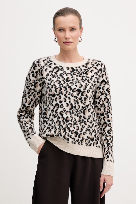 Morgan sweter z domieszką wełny okrągły beżowy MZEBRI