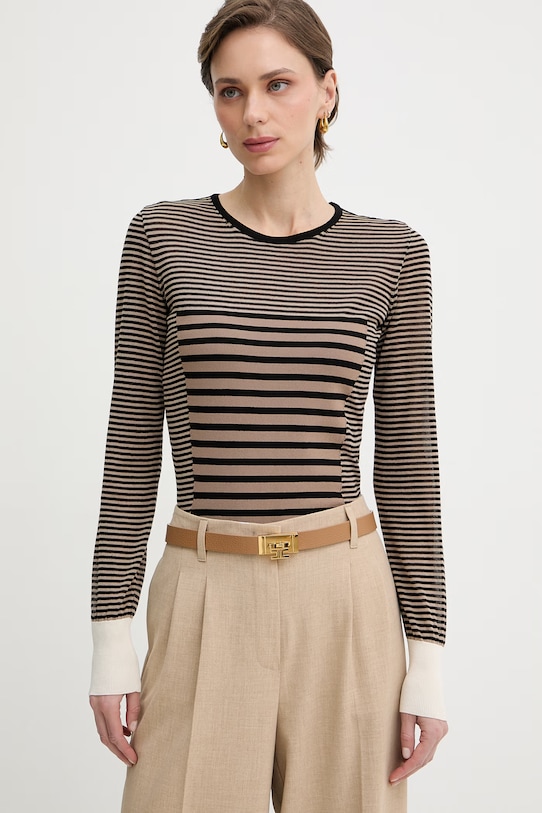 Elisabetta Franchi longsleeve damski z bawełną brązowy MK64T61E2