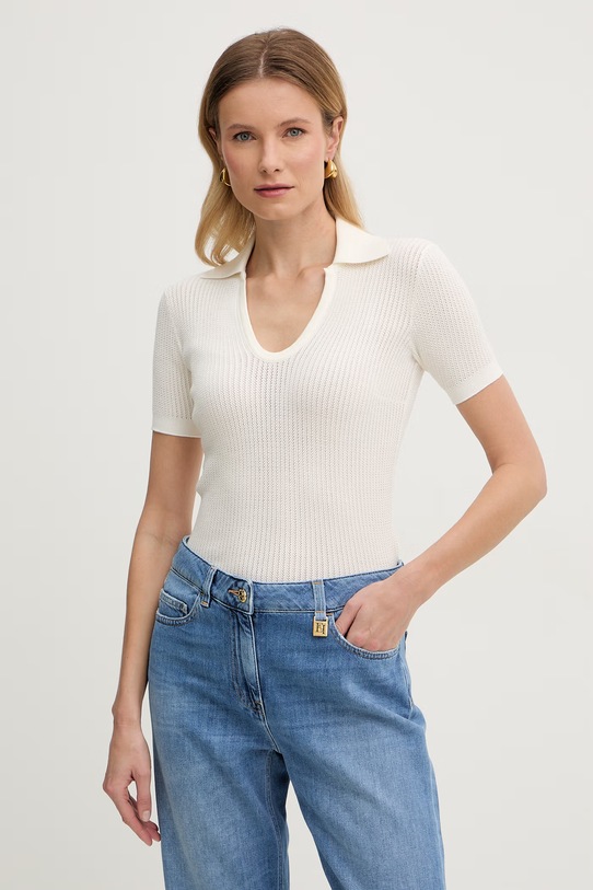 Odzież Elisabetta Franchi polo damskie z wiskozy MK74Q61E2 beżowy