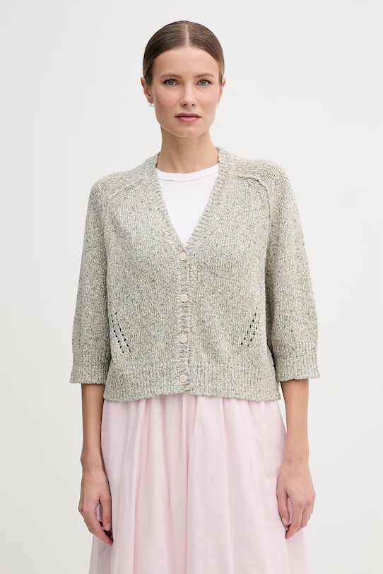 Mos Mosh kardigan damski z dodatkiem jedwabiu Lizet zielony 177670.
