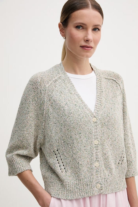 Mos Mosh kardigan damski z dodatkiem jedwabiu Lizet zielony 177670.