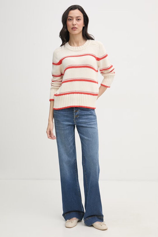 Mos Mosh sweter damski bawełniany 176680 beżowy SS26