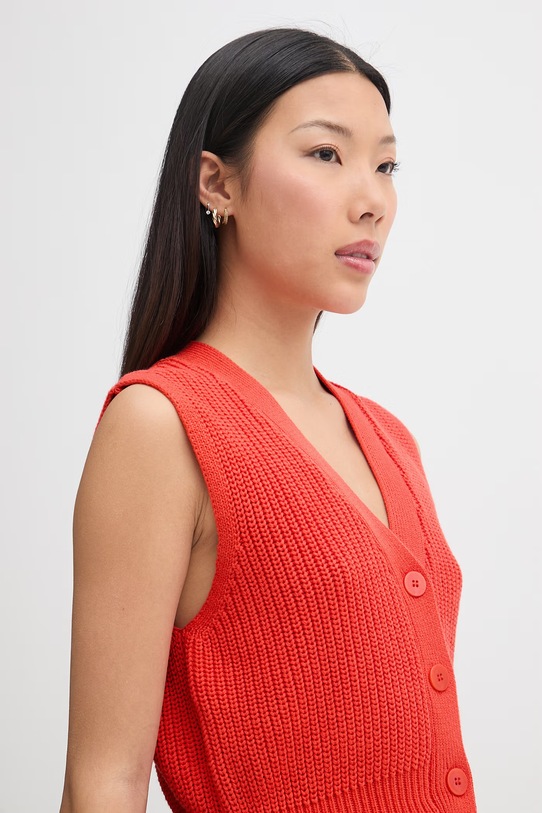 Mos Mosh sweter rozpinany damski bawełniany Herbi pomarańczowy 176700