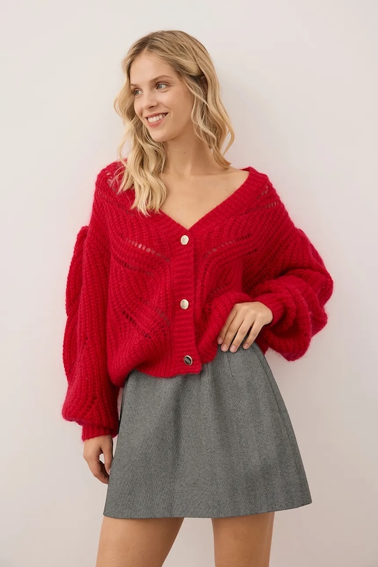 Bizuu kardigan z wełną CLARA zapinany czerwony CLARA.CZERWONY