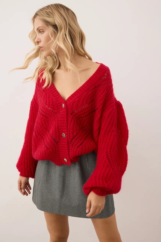 Bizuu kardigan z wełną CLARA czerwony CLARA.CZERWONY