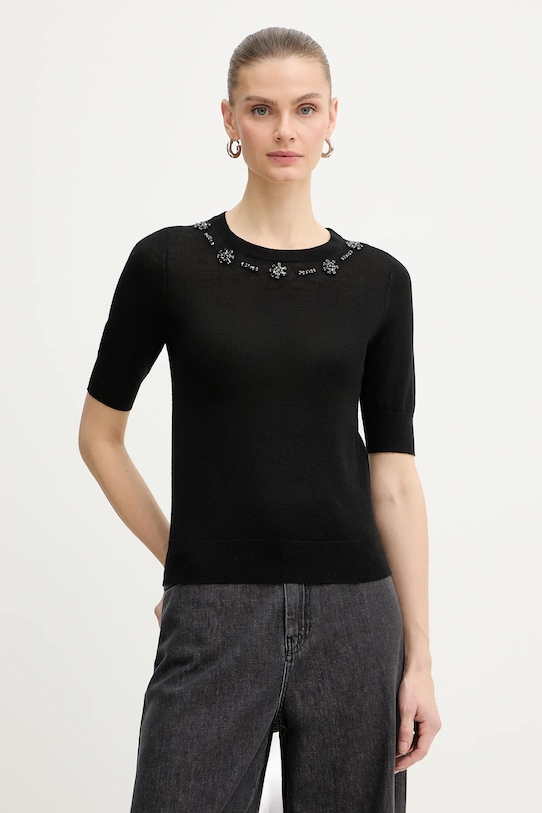 IBlues t-shirt z dodatkiem wełny FRESIA okrągły czarny 2617361081200