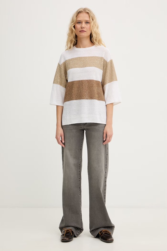 Marella sweter damski z lnem Emme by Marella 2615361022200 beżowy SS26