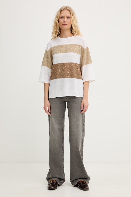 Marella sweter damski z lnem Emme by Marella 2615361022200 beżowy SS26